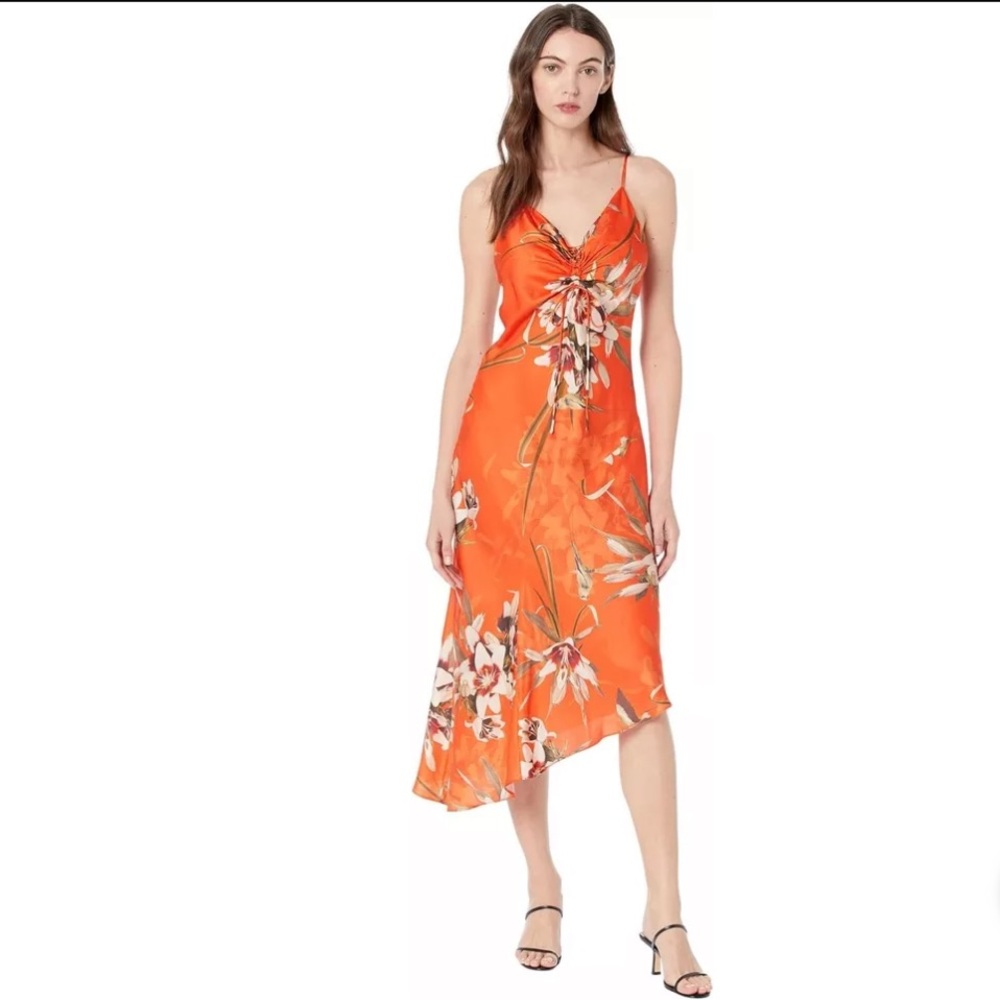 AllSaints Alexia Dorada silk asymmetric midi dress - Picture 8 of 10